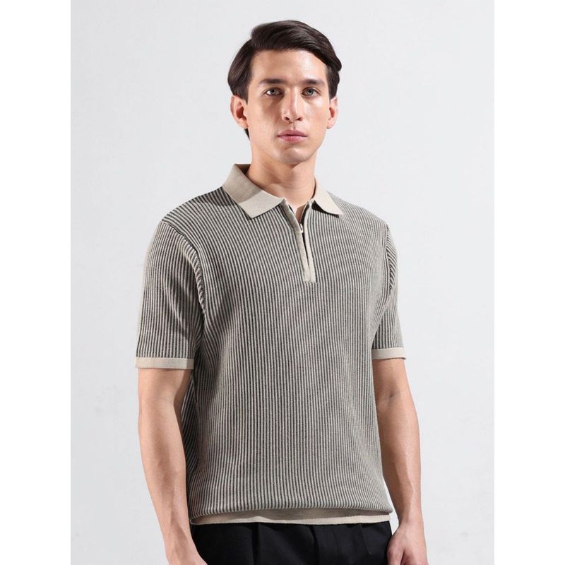 The Indian Garage Co Men Black Textured Polo T-shirt (M)