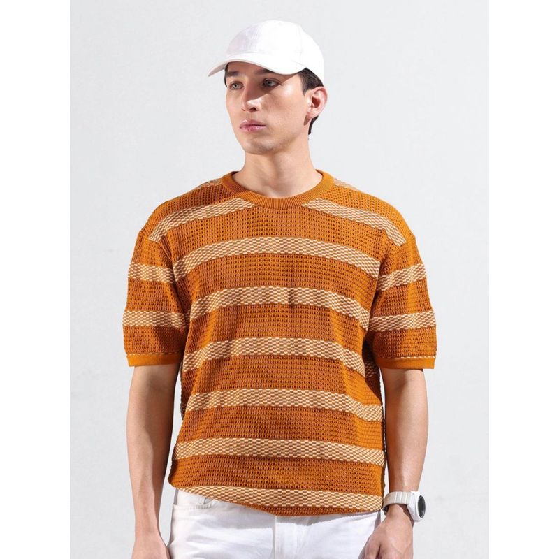 The Indian Garage Co Men Rust Textured T-shirt (L)
