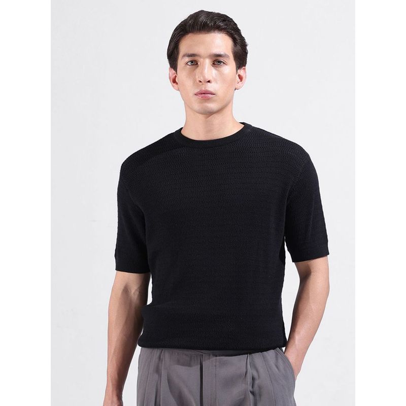 The Indian Garage Co Men Black Textured T-shirt (L)
