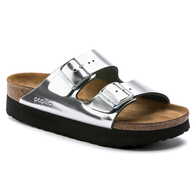 Birkenstock Arizona Natural Leather Silver Narrow Widht Womens