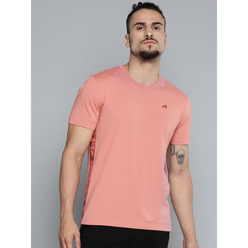 Alcis Men Dusty Pink Solid Slim Fit Gym T-Shirt (L)