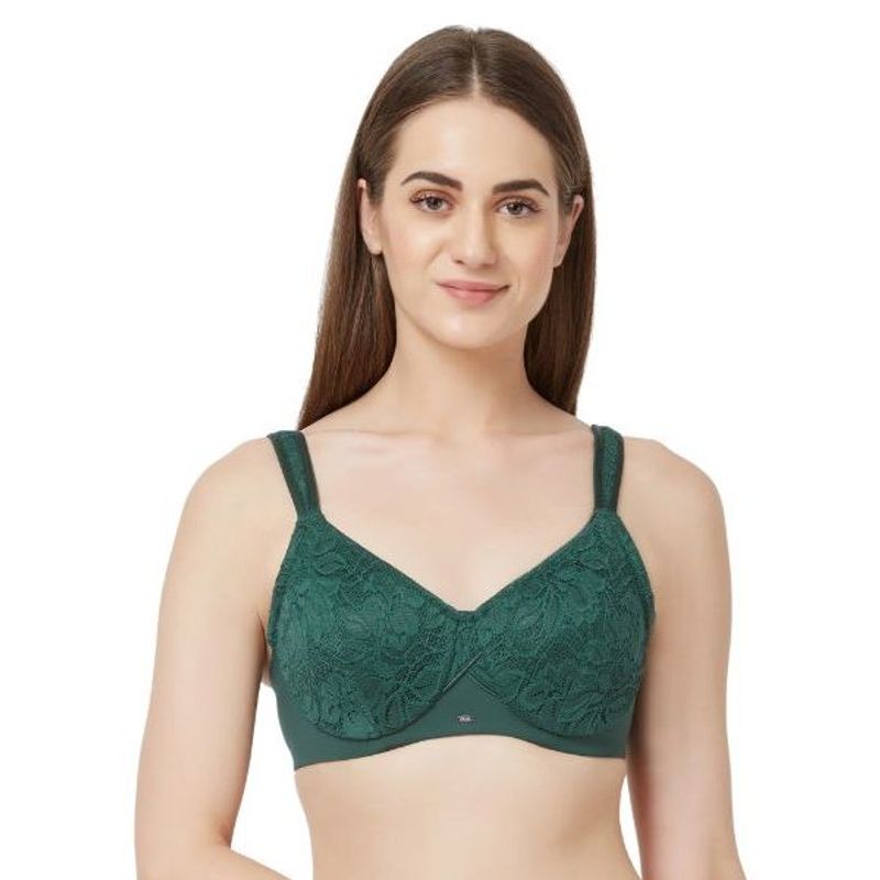 SOIE WomenS Full Coverage Non-Padded Wired Bra - GREEN-JUNGLE (34B)