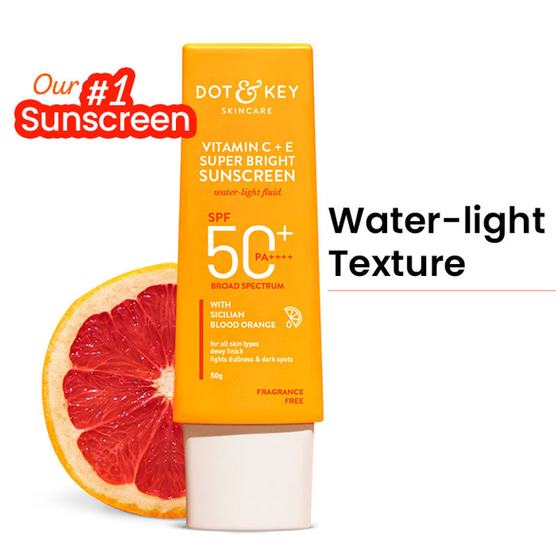 Dot & Key Vitamin C + E Super Bright Sunscreen SPF 50+ PA++++, Water-Light Fluid, Boosts Glow
