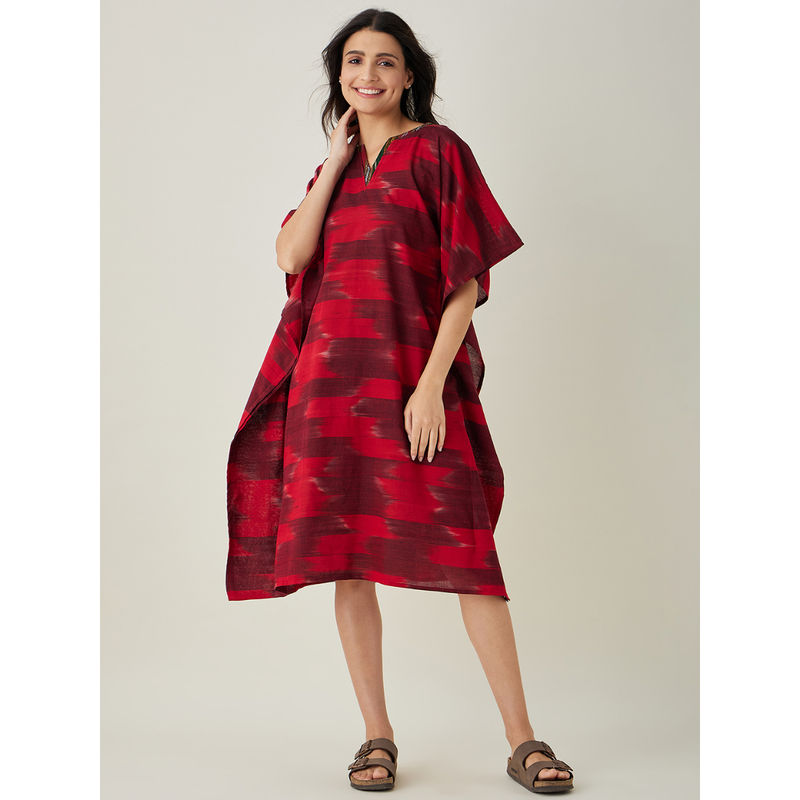 The Kaftan Company Red Handloom Ikat Weave Cotton Kaftan Buy The