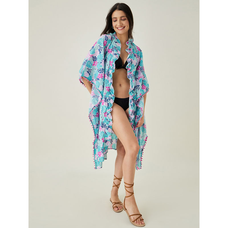 The Kaftan Company Multicolor Floral Printed Resort Cover-Up (S)