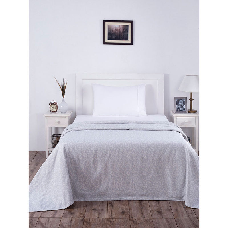 Maspar Hues Rustic Clash Classic Essence 318 GSM Cotton Grey Print Bed Cover (Single)