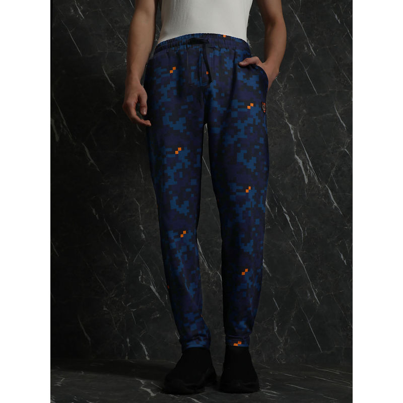 BREAKBOUNCE Navy Camo Printed Straight Fit Joggers (XS)