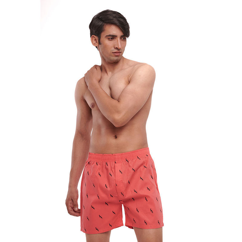 LAZY BUMS Men's Cotton Printed Boxer Shorts-Red Red (L)