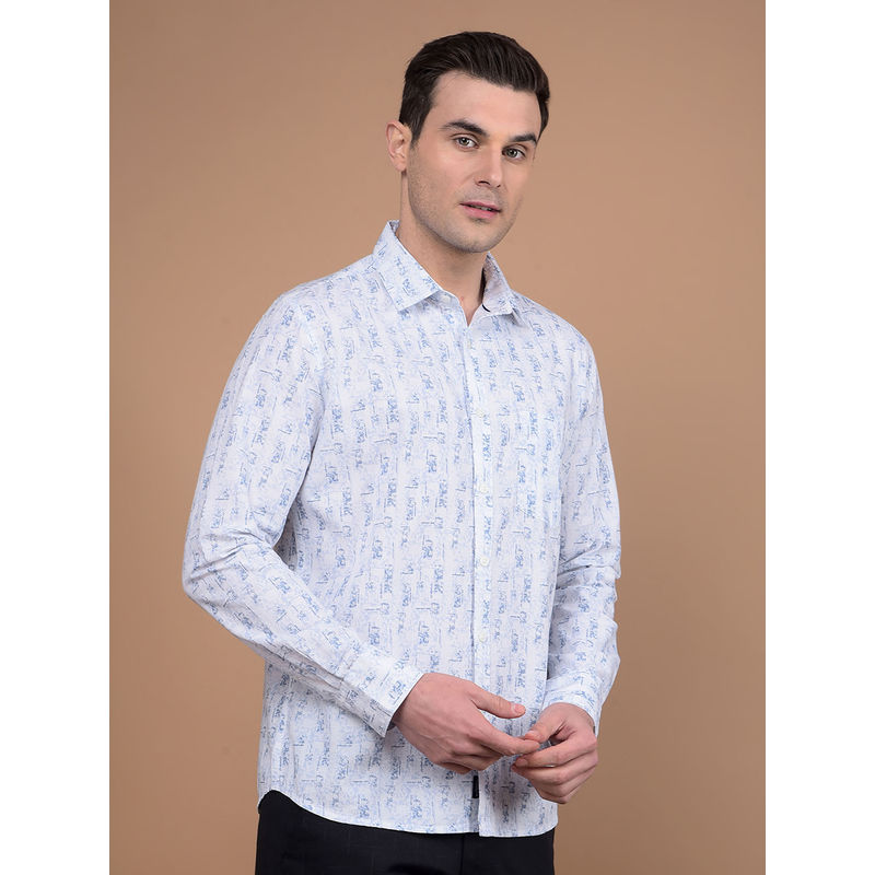 CRIMSOUNE CLUB Mens Blue Printed Full Sleeves Shirt (S)