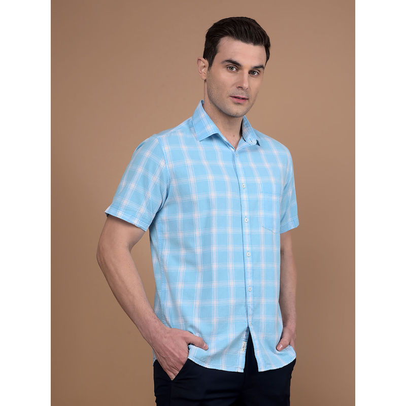 CRIMSOUNE CLUB Mens Blue Checks Linen Shirt (M)