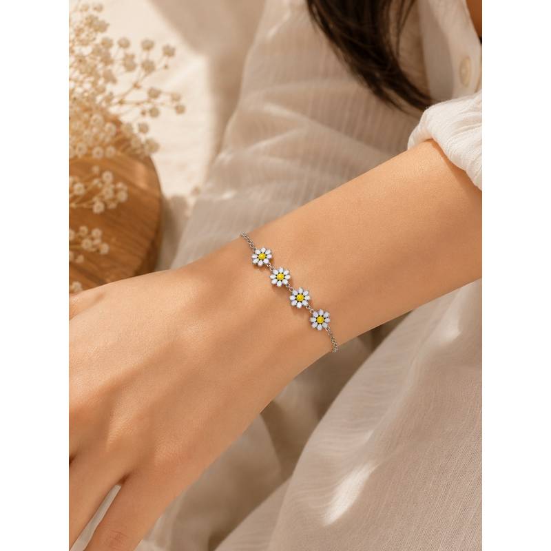 Buy Accessher Silver-Toned Daisy Bracelet for Women Online