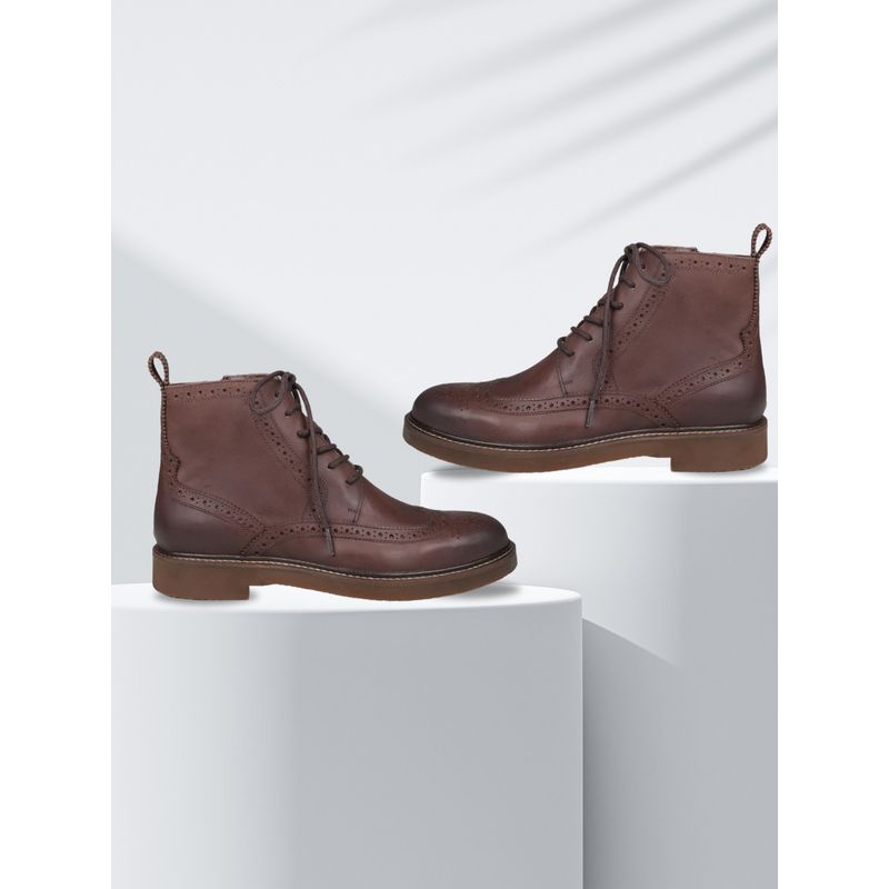 EZOK Men Lace Up Brown Leather Brogues Boots (UK 7)