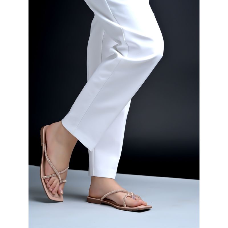 Shoetopia Embellished Rose-Gold Flats for Women (EURO 42)