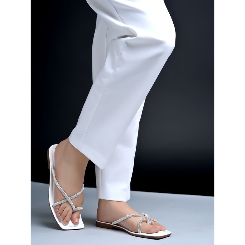 Shoetopia Embellished White Flats for Women (EURO 38)