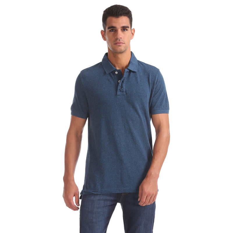 Buy Aeropostale Blue Regular Fit Heathered Polo T-Shirt Online