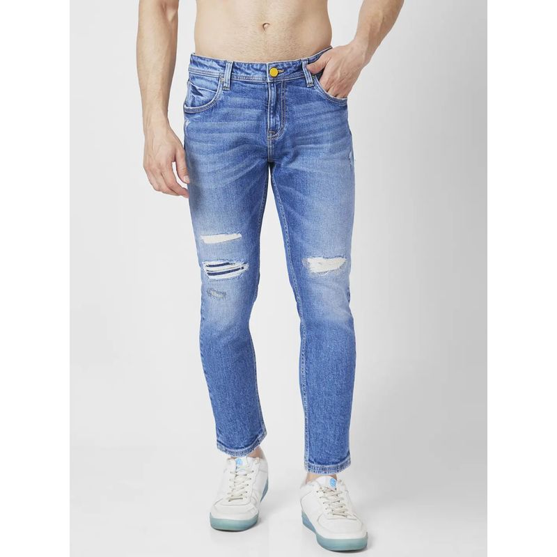 Spykar Men Mid Blue Cotton Slim Fit Jeans Kano (34)