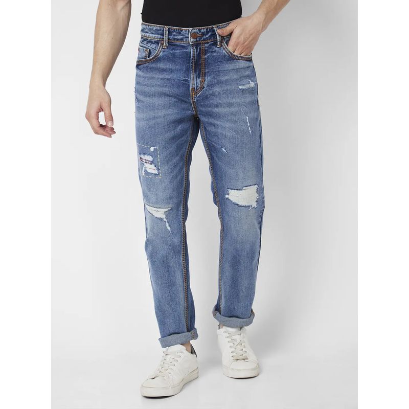 Spykar Men Mid Blue Cotton Regular Fit Jeans Rover (32)