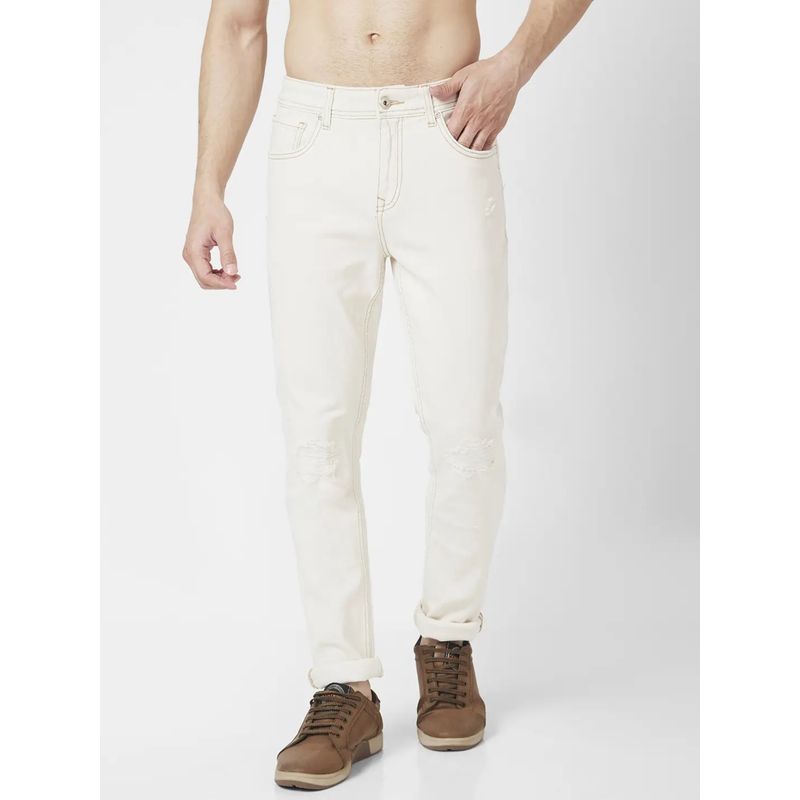 Spykar Men Off White Cotton Slim Fit Jeans Skinny (32)