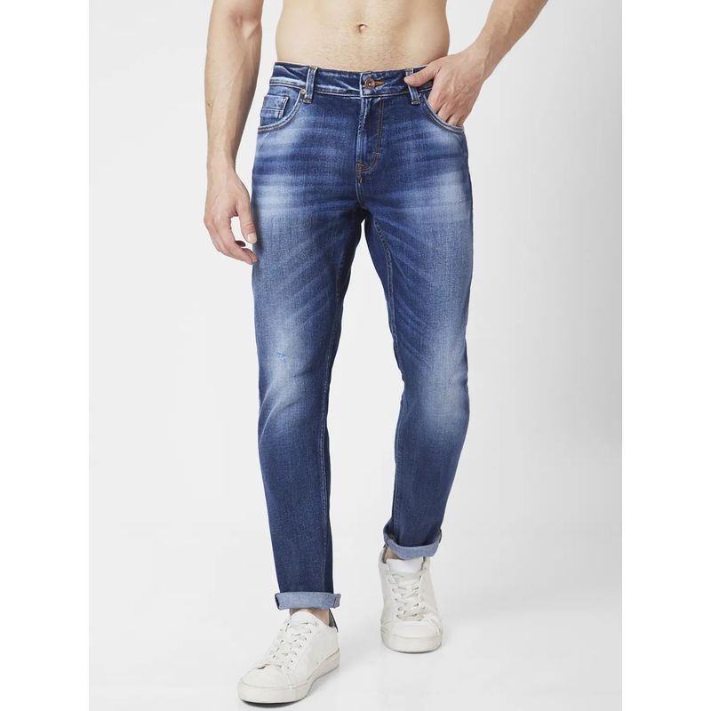 Spykar Men Mid Navy Blue Cotton Slim Fit Narrow Length Clean Look Low Rise Jeans Skinny (36)