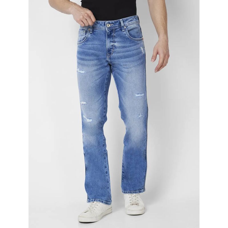 Spykar Men Mid Blue Cotton Comfort Fit Jeans Rafter (32)