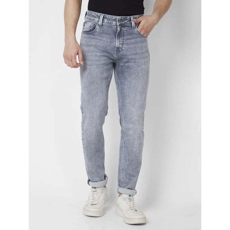 Spykar Men Light Grey Cotton Stretch Slim Fit Jeans Skinny (38)
