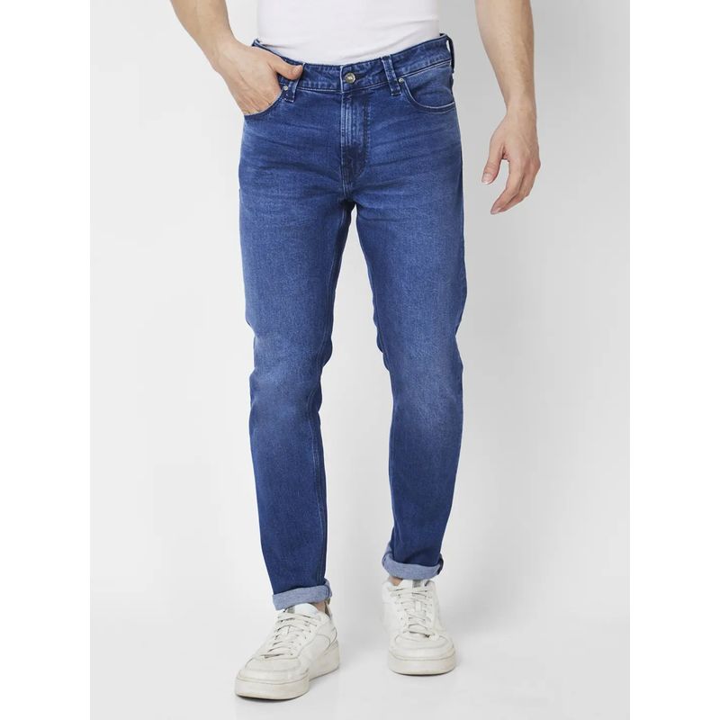 Spykar Men Mid Blue Cotton Stretch Super Slim Fit Jeans Super Skinny (33)