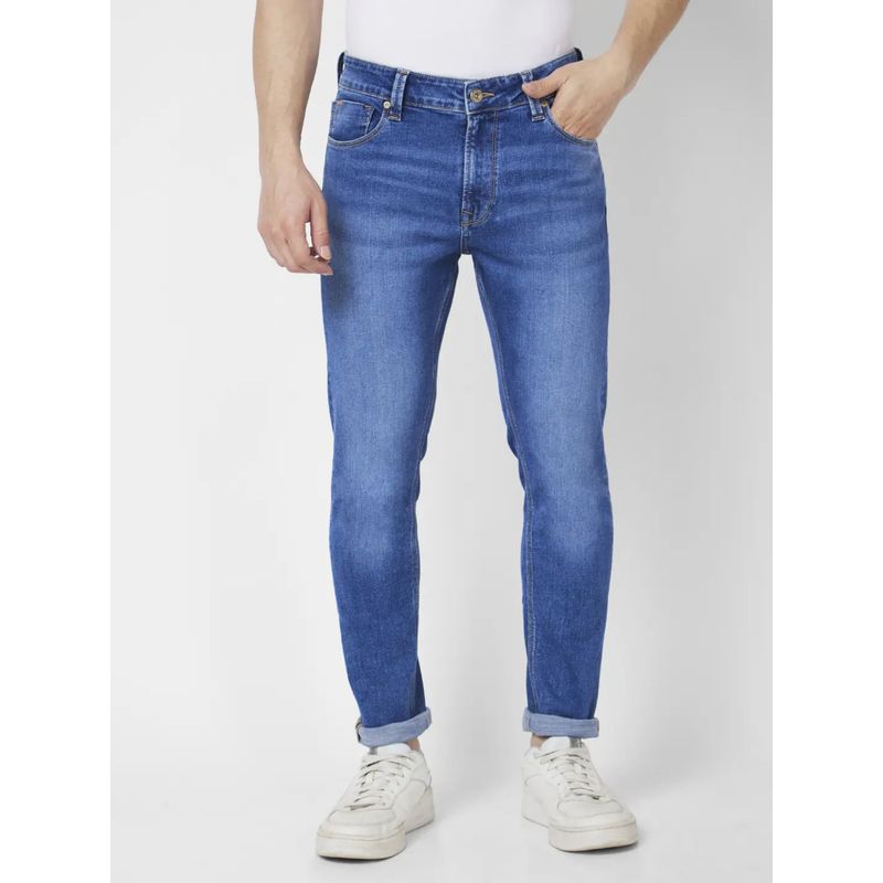Spykar Men Mid Blue Cotton Stretch Super Slim Fit Jeans Super Skinny (32)