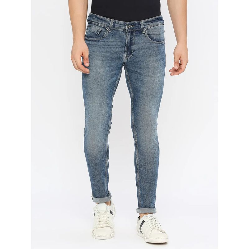 Spykar Men Mid Blue Cotton Stretch Super Slim Fit Jeans Super Skinny (34)