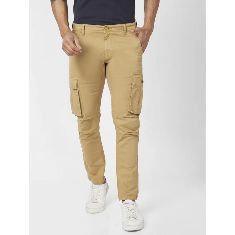 Spykar Men Sand Beige Cotton Tapered Fit Ankle Length Mid Rise Cargo Pant (32)