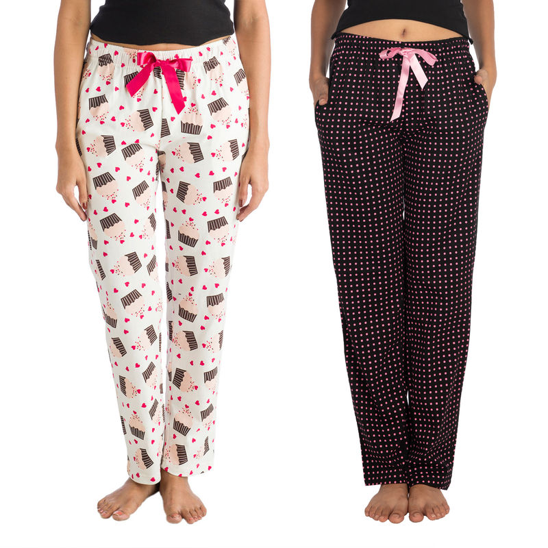 Nite Flite Women'S Cotton Pyjamas - Pack Of 2 Cupcake & Polka Dot - Multi - Color (L)