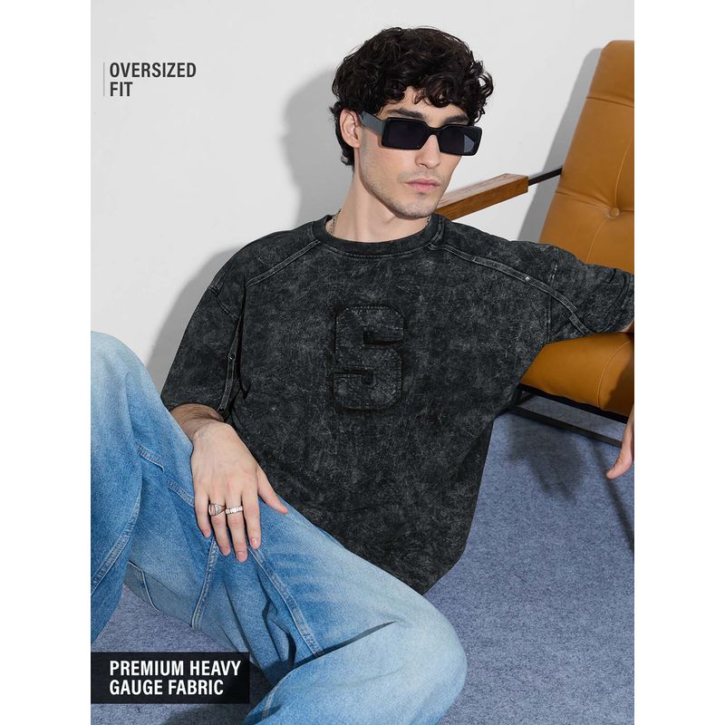 The Souled Store Originals: Blacked Out Men Oversized T-shirt (L)