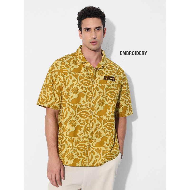 The Souled Store Official Disney: No Worries Men Oversized Yellow Shirt (XS)