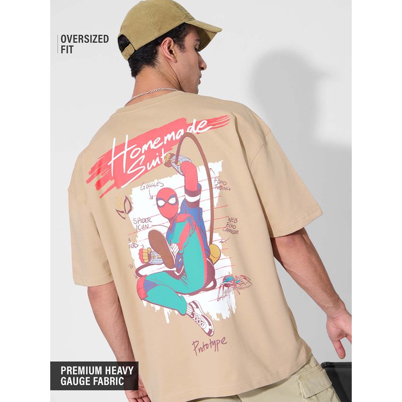 The Souled Store Official Spider-Man: Homemade Suit Men Oversized Beige T-shirt (L)