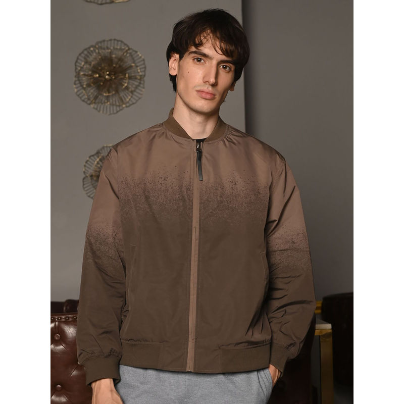 Odette Franco Brown Patterned Polyester Men Taffeta Jacket (S)