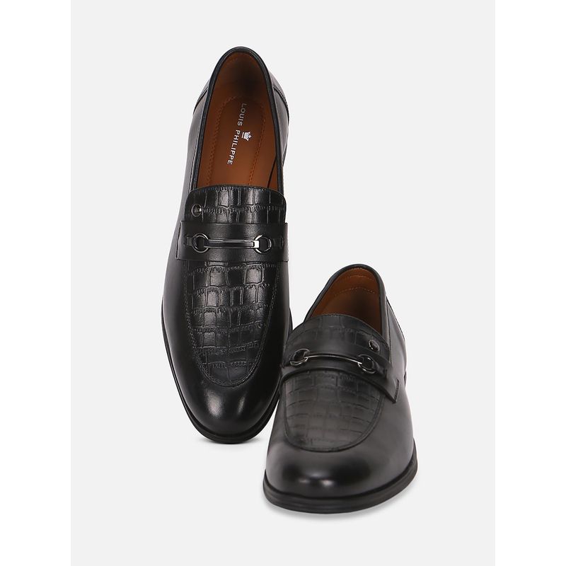 Louis Philippe Men Black Leather Slip On Loafers (UK 7)