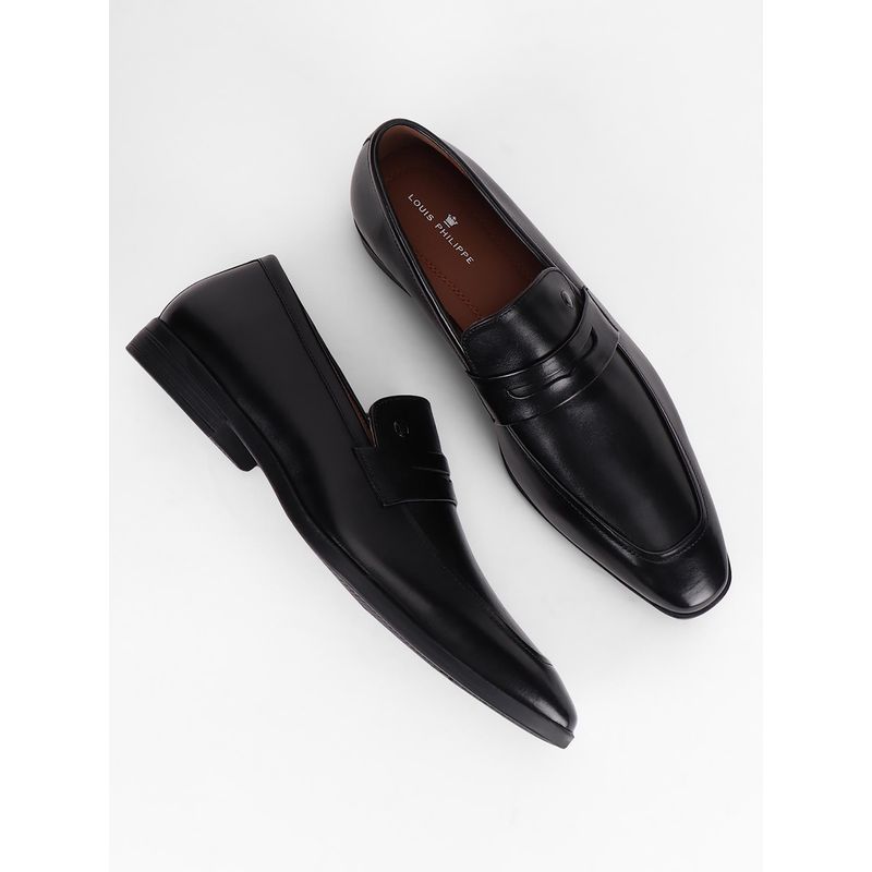 Louis Philippe Men Black Leather Slip On Loafers (UK 7)