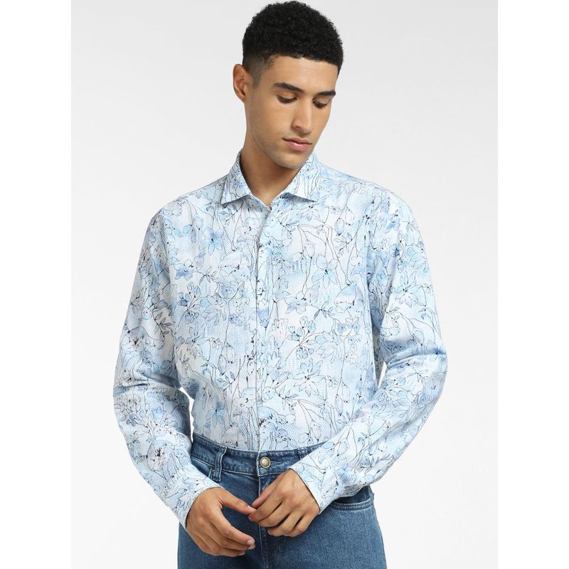 Jack & Jones Blue Floral Print Full Sleeves Shirt (S)