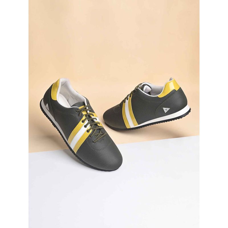 Louis Stitch Men Olive Perforated Striped Light Weight Sneakers (UK 6)