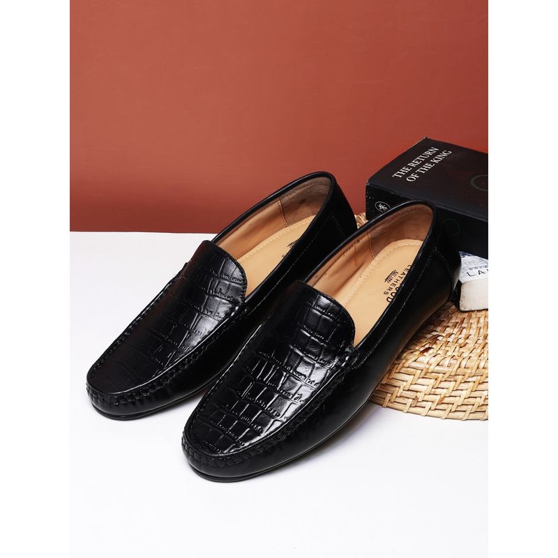 Teakwood Mens Black Textured Geniune Leather Formal Loafer (EURO 41)