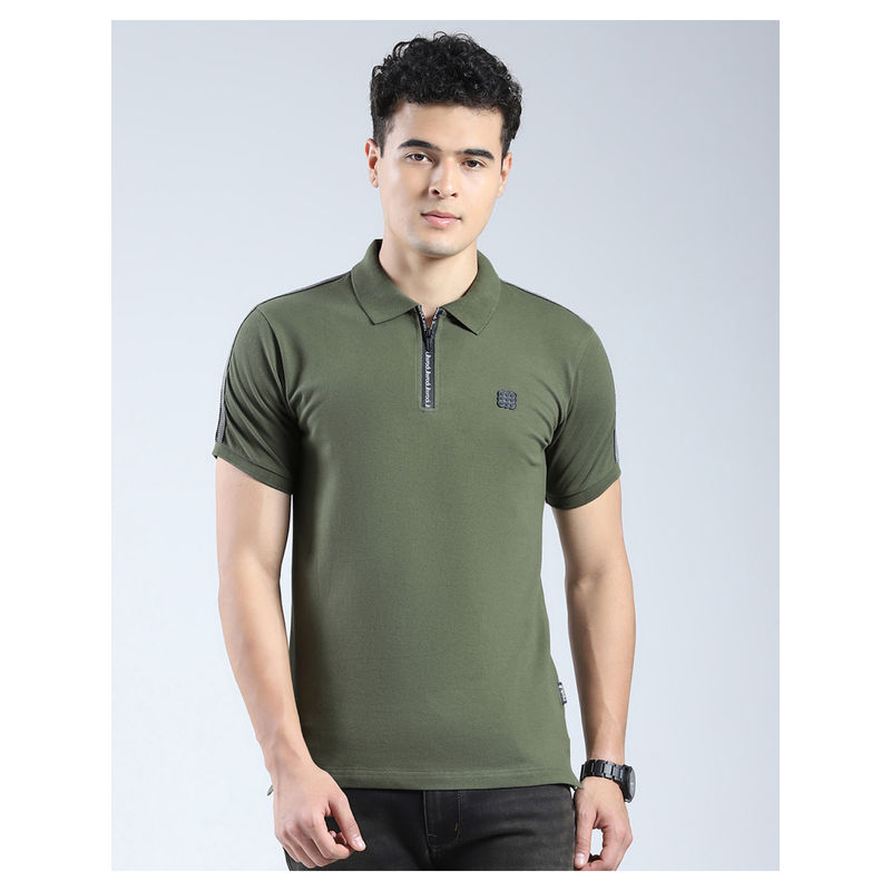 Rock.it Mens Olive Solid Polo T-Shirt (L)