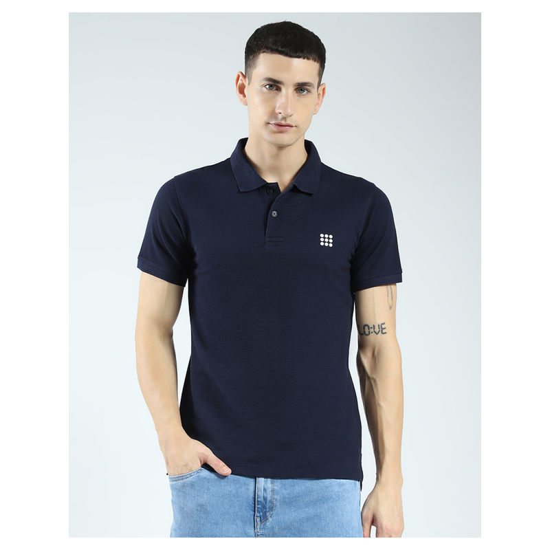 Rock.it Mens Navy Blue Solid Polo T-Shirt (M)
