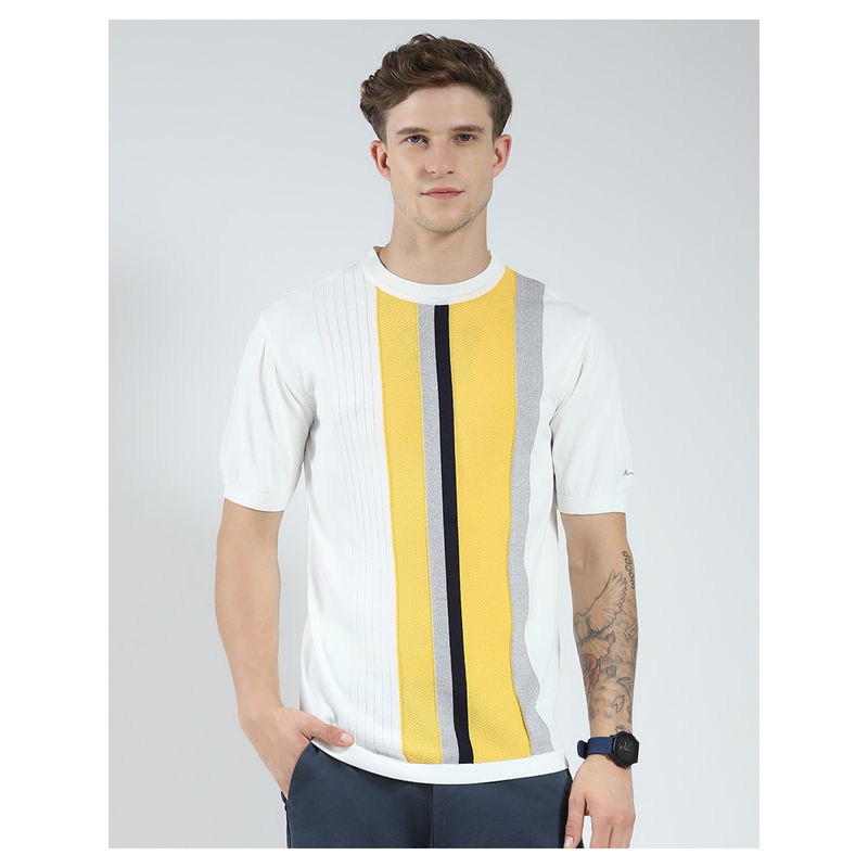 Gant Men Off White Striped Round Neck Short Sleeves Tshirt