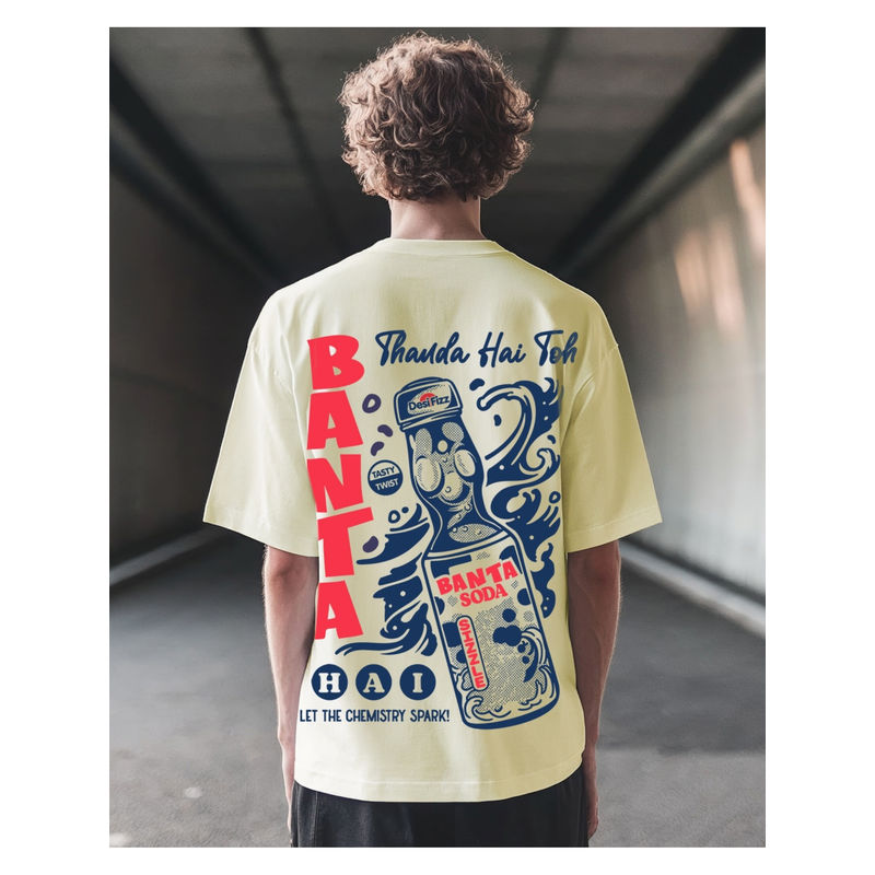 Bewakoof Men's Off White Banta Hai Graphic Printed Oversized T-shirt (M)