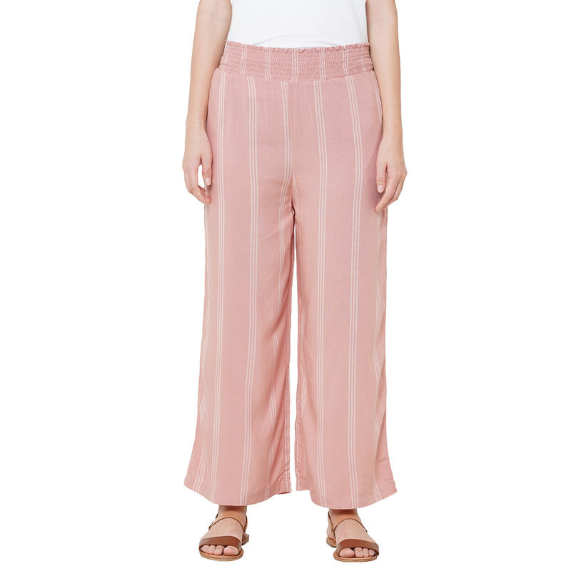 Mystere Paris Striped Viscose Lounge Pants - Pink (XL)