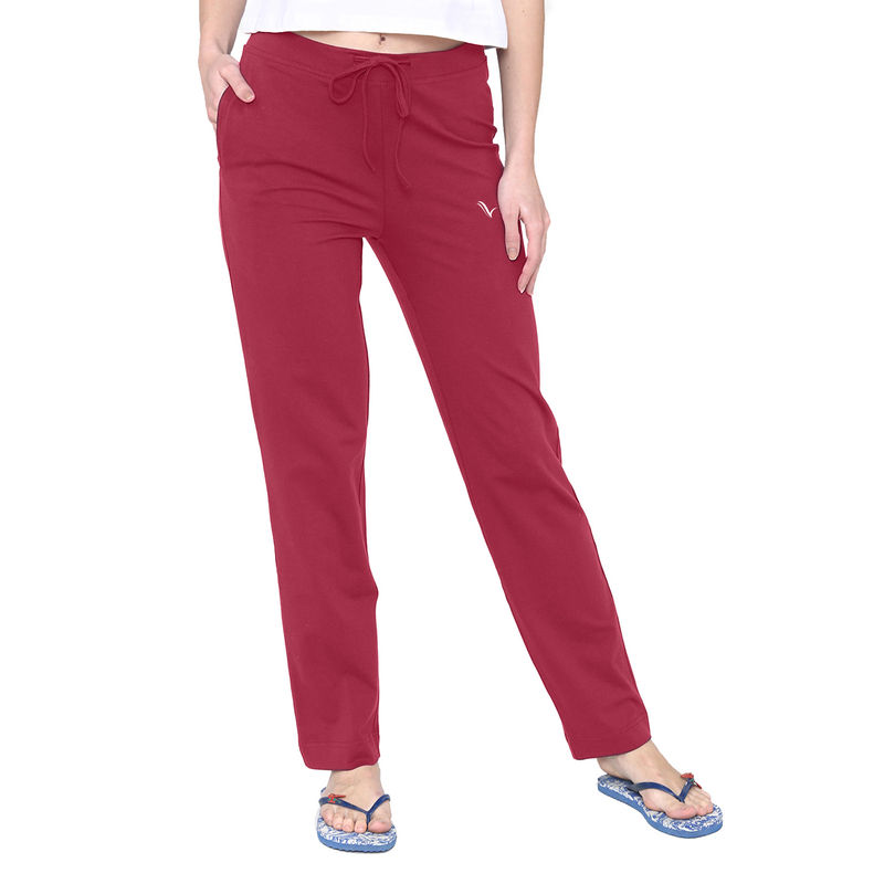 Vami Plain Cotton Rich Casual Lower - Red (M)