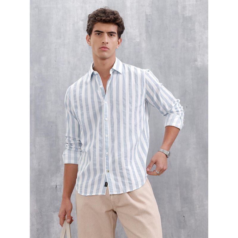 WROGN Blue Stripes Collar Neck Casual Shirt (S)