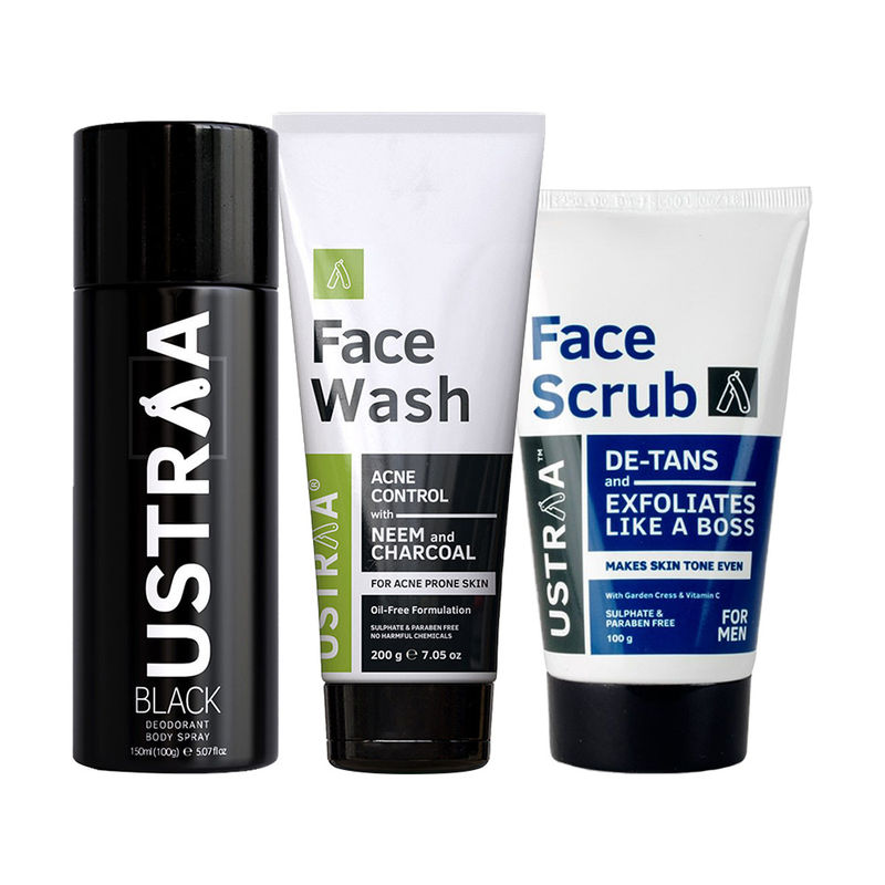 Buy Ustraa Black Deodorant, DeTan Face Scrub & Face Wash Neem And
