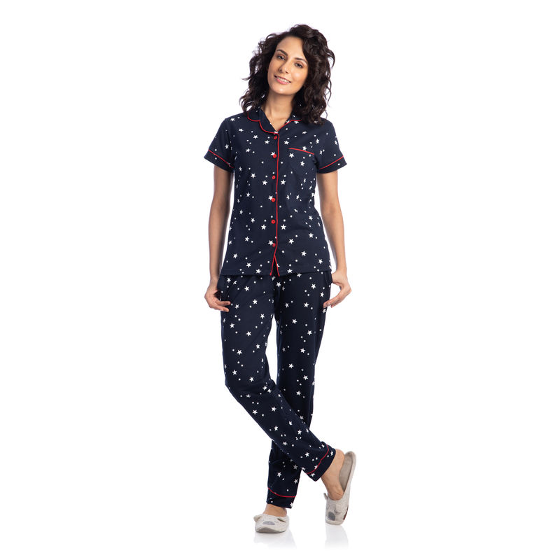 Nite Flite Women's Starry Night Cotton Pyjama Set - Blue (S)