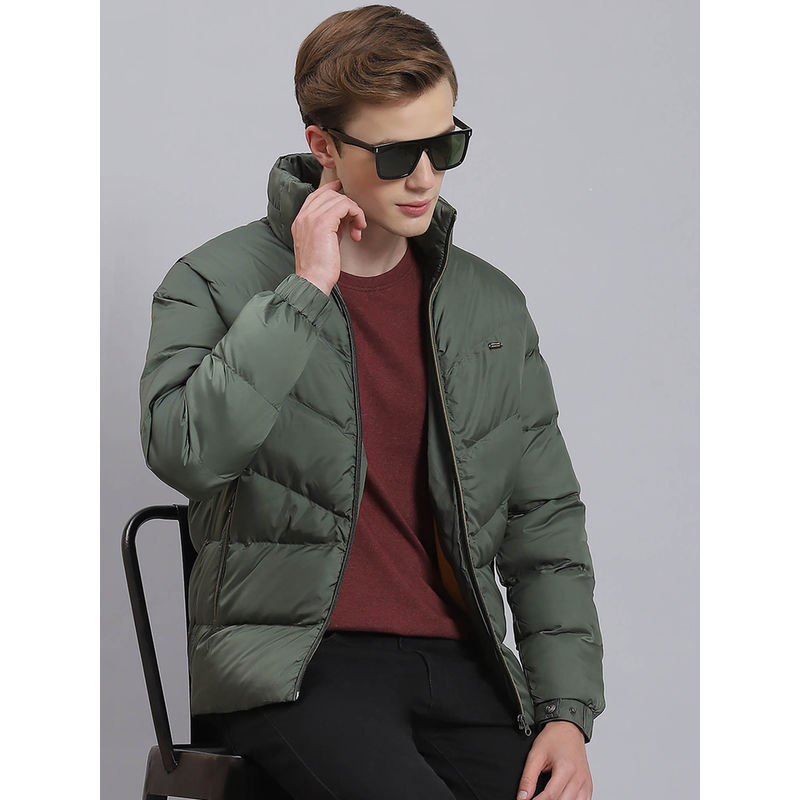 Monte Carlo Green Solid High Neck Jacket (L)