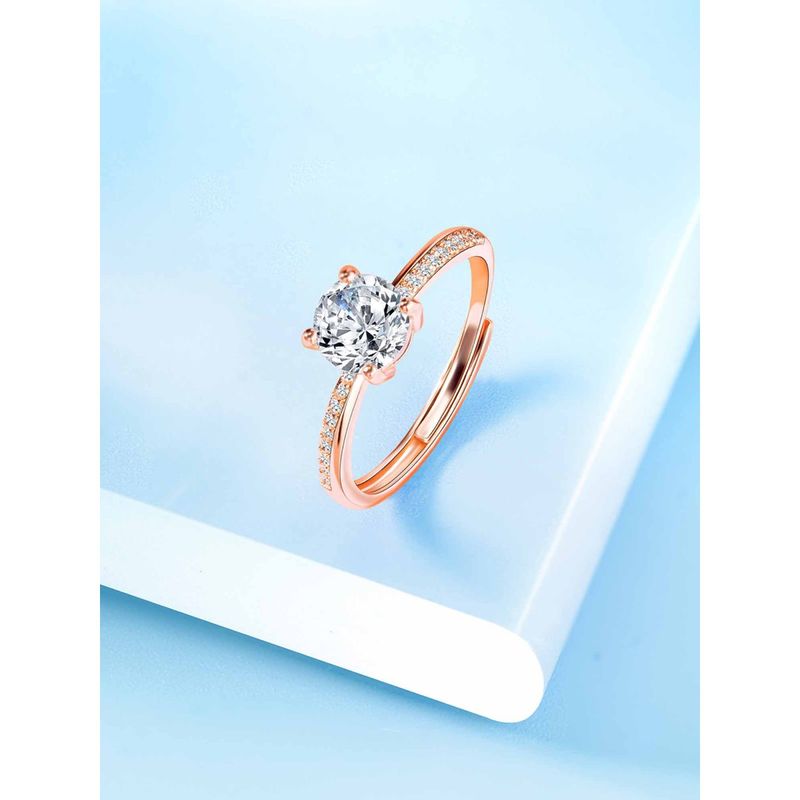 Rose Gold-Plated Spiral Shaped CZ Studded Adjustable Finger Ring main image 1